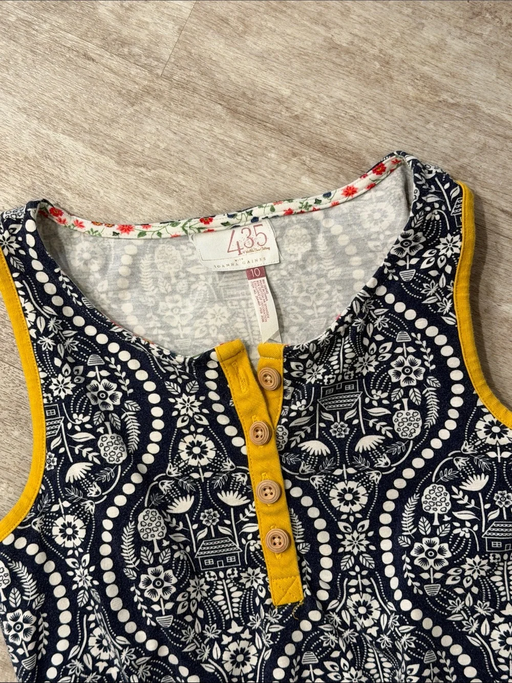Matilda Jane 435 Romper Navy Printed Sleeveless with Mustard Trim - sz 10